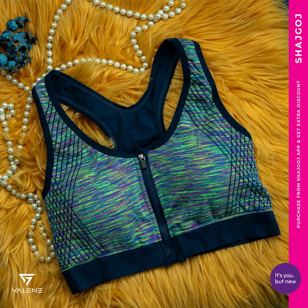 Valene Racerback Sports Bra Blue & Green